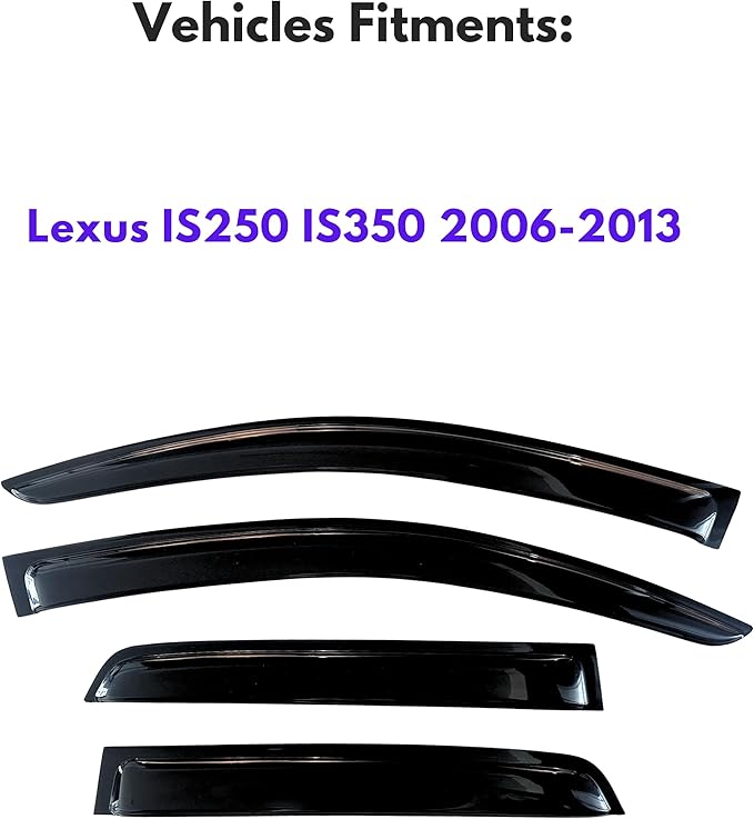KPY Window Visor Compatible with Lexus IS250 IS350 ISF 2006-2013, 4PC Rain Guard Side Window Vent Deflectors Tape-On Style, 2006 2007 2008 2009 2010 2011 2012 2013