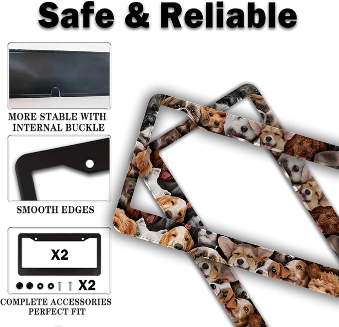 License Plate Frames Multicolor Custom License Plate Frame Dogs Collection Universal Aluminum Car Accessory 2 Pack with Screw Covers Set