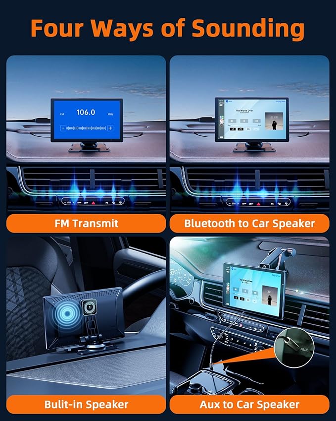 Portable Wireless Carplay Screen for Car with 2.5K Dash Cam,9 Inches Android Auto Screen with 1080p Backup Camera,GPS Navigation,Bluetooth,Airplay,Voice Control