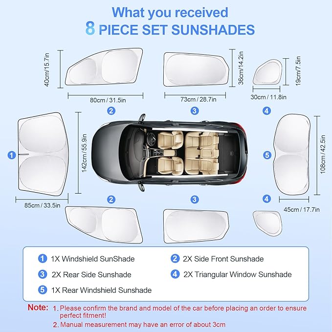 8pcs Car Window Shades for Hyundai Tucson 2016-2021 (Not 2022 Tucson) Accessories,Windshield Side Rear Full Sunshade,Sun Visor UV Blocking, Privacy Protection and Blackout for Camping Outdoor