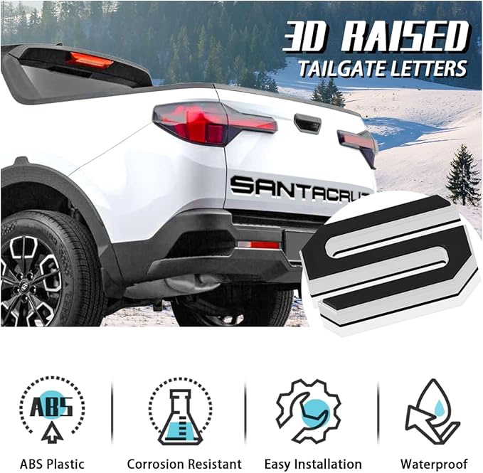 Tailgate Insert Letters Compatible for 2022 2023 2024 2025 Santa Cruz 4D Raised Tailgate Decal Letters (Double Layer Silver Edge Black Faced)