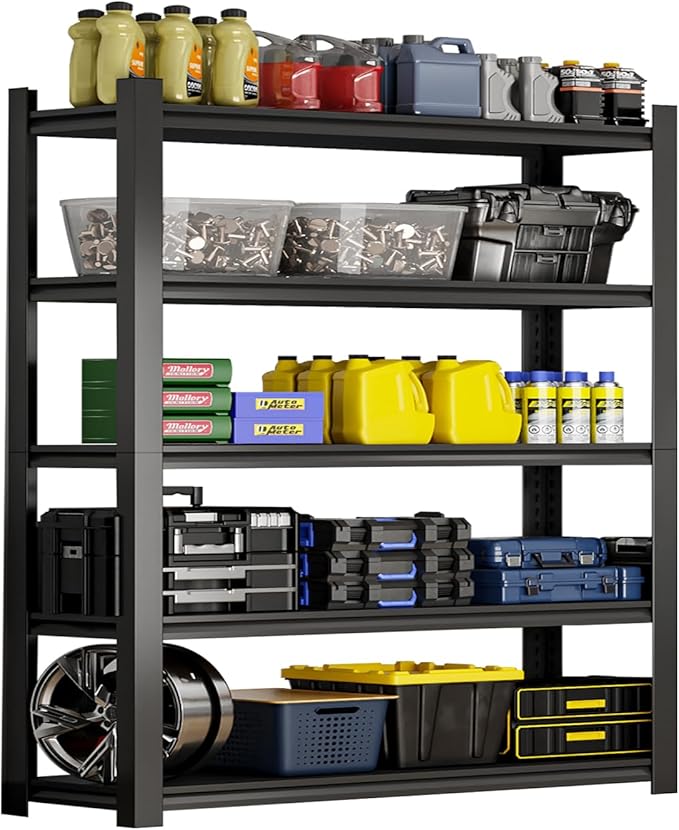 72''H Garage Shelving Heavy Duty, 2800LBS Storage Shelves, 5-Tier Adjustable Metal Shelve Storage Shelf Rack, Industrial Shelving Unit for Garage, Warehouse, Basement (59" W x 19.7" D x 72" H)
