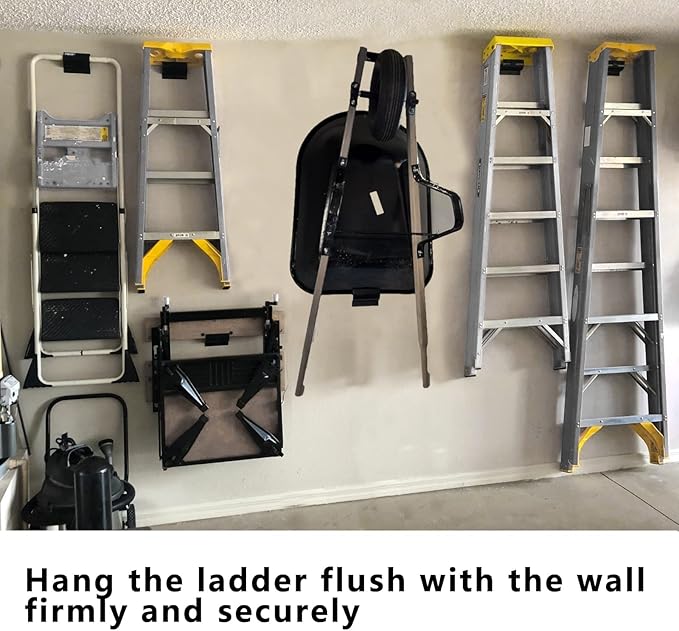 Heavy-Duty Ladder Hanger-Wall Mount Ladder Hook-Garage Wall Wheelbarrow Hangers-4 Pack