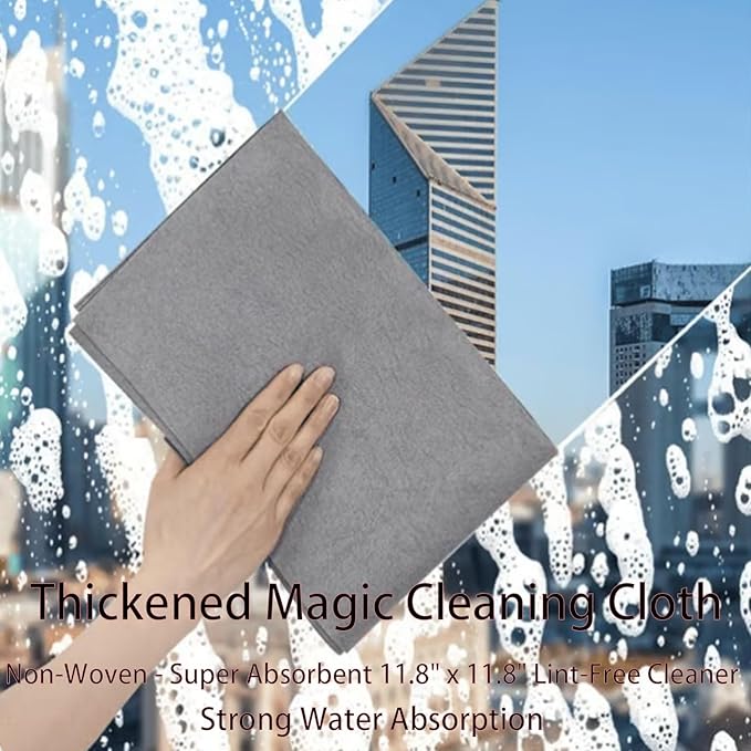 FETNHU Non-Woven - Super Absorbent 11.8" x 11.8" Lint-Free Cleaner, Reusable Thickened Magic Cleaning Cloth, Multipurpose Magic Cloths for Cleaning Glass, Cars, Kitchen, Window, Mirrors (30PCS-Gray)