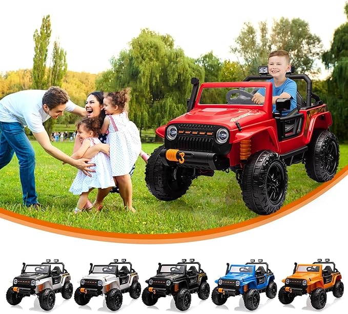 Hetoy 24V 2 Seater Ride On Car for Kids, Electric Truck with Remote Control, Ride on Truck w/ 4-Wheeler Suspension, 4x55W Powerful Engine, 4WD Battery Powered, LED Lights, Soft Braking(Red)