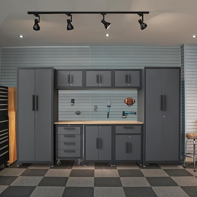 Torin Garage Cabinets Storage System, 9 Piece Included Steel Drawers Rolling Chest,Locked Storage Cabinet, Perfect for Organizing Garage and Tools, Black/Grey