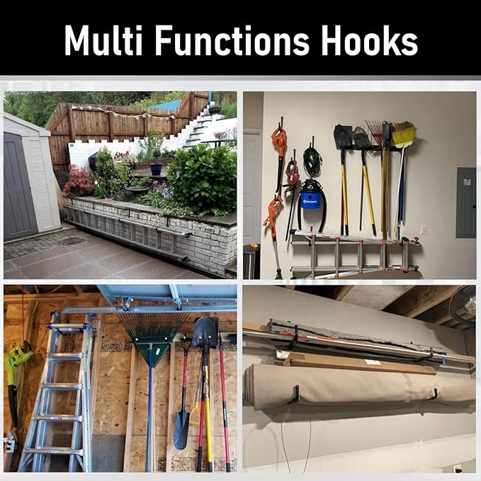Heavy Duty Steel Garage Storage Hooks, 9.5Inches Jumbo Arm Ladders Utility Rack, Wall Mounted Hanger Organizer for Tools, Bikes, Jeep Door