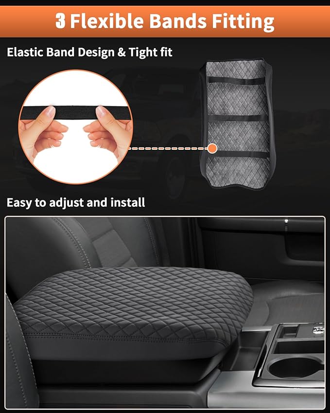 Shademax Custom Fit for Center Console Cover 2002-2012 Dodge Ram 1500 2500 3500 Jump Seat Console Accessories Armrest Cover Ram Middle Console Cushion Pad Armerst Seat Box Protector PU Leather Black