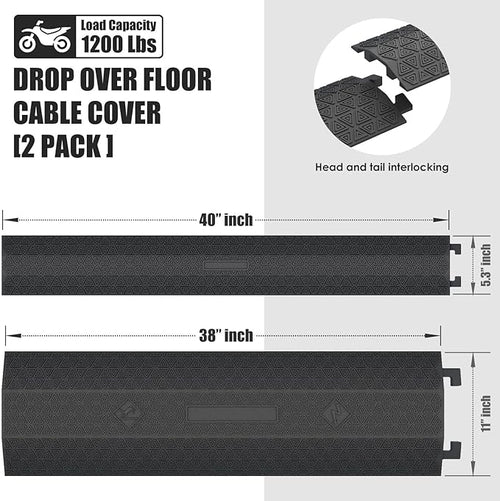 4 Pack 40" inch Drop Over Cable Cover, 4 Pieces Prevent Tripping Rubber Floor Cord Protector, Interlocking Cable Cover, Drop Track Cable Ramp for Home, Office, Store, Warehouse (Slim - 4Pack)
