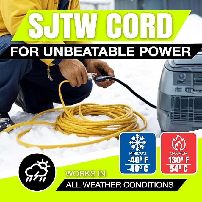 200ft Outdoor/Indoor Extension Cord 10/3 Gauge Ultra Heavy Duty 3 Prong SJTW, Waterproof, Flexible Cold-Resistant Long Power Cord,10A 125V 1250W, Yellow by LifeSupplyUSA
