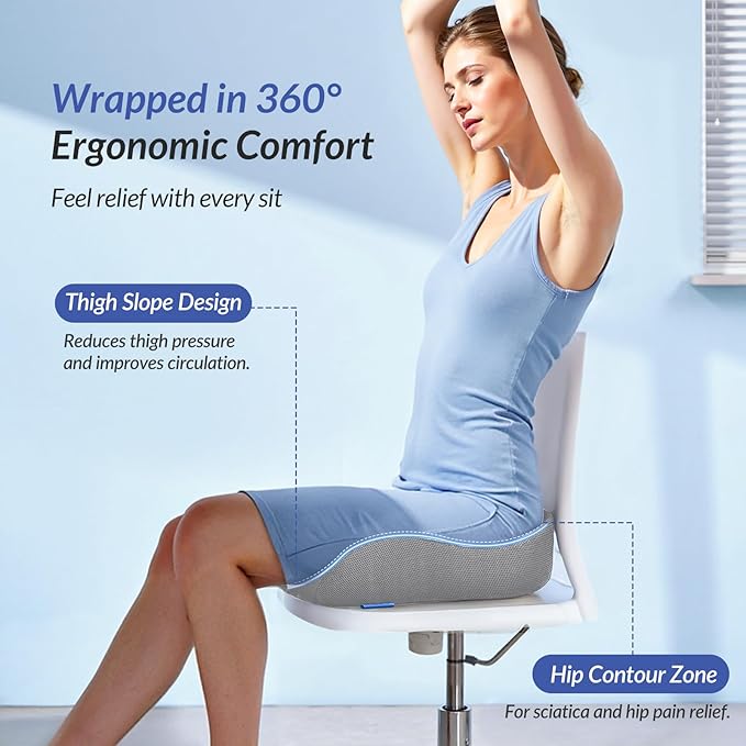 ZIKEE Car Seat Cushion for Driving with Cooling Gel, Ergonomic Memory Foam Seat Cushion for Car Provides Sciatica, Back, Tailbone Pain Relief and Intimate Ventilation, Anti-Slip & Breathable Cover