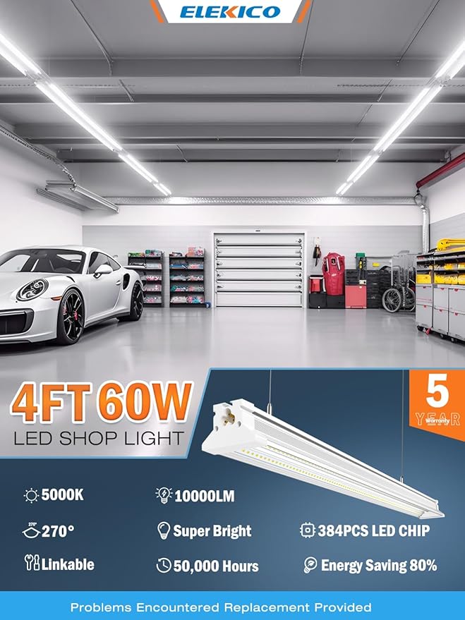 Upgrade Super Bright Hanging | Surface Mount 4' 10000LM 5000K 60W Linkable 4FT Led Shop Light, 4FT Led Shop Light for Workshop Garage Lighting Factory Warehouse Shop Workbench 4 Pack