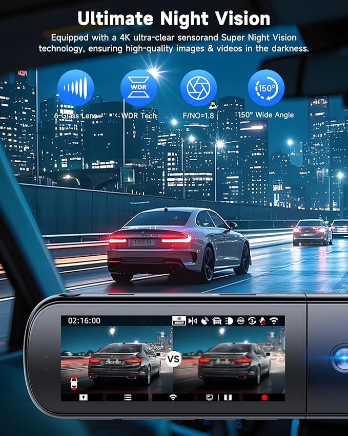 3 Channel Dash Cam, SARMERT 4K Dash Cam Front Inside and Rear with Free 64GB Card, 4K+1080P+1080P Car Camera, G-Sensor, WDR, APP, 5G WiFi, Night Vision, 24H Parking Monitor