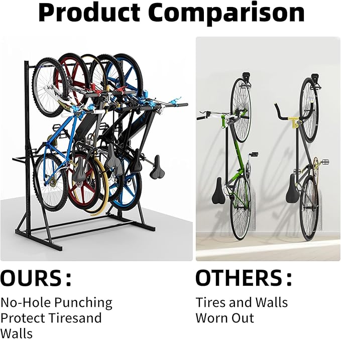 Freestanding Bike Storage Rack Vertical Bike Rack Indoor Garage Floor Stand Heavy Duty Bike Organizer Garage Bicycle Organizer Holds Up to 5 Bikes