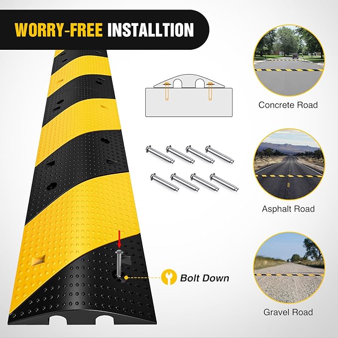 Nilight Rubber Speed Bump, 39.3" Heavy Duty 2 Channel Cable Protector Speed Humps for Garage Gravel Roads Asphalt Concrete, 19000 lbs Load Capacity, 2-Pack