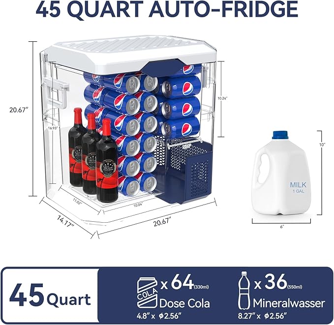 Car Fridge Portable 12V Refrigerator 45 Quart 12 Volt Freezer Compressor Cooler 12V/24V DC 110～240 V AC for Truck Van RV Camper SUV and Home Use