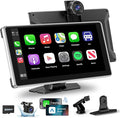 Wireless Carplay with 4K Dash Cam, 9" Portable Carplay Screen for Car, Apple Carplay & Android Auto Car Satellite Radio with 1080P Backup Camera, GPS Navigation/Mirror Link/Voice Control/Bluetooth