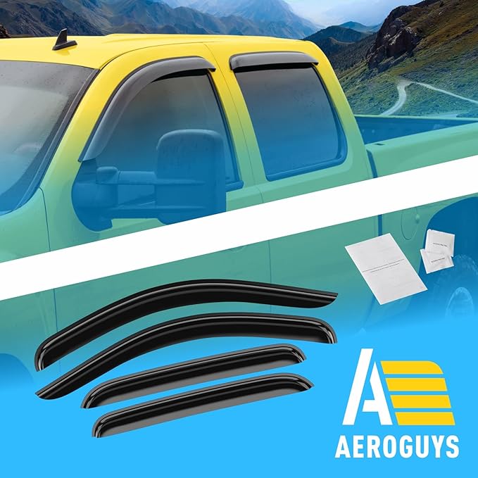 Extra Durable Window Deflectors Tape-On Window Visors Rain Guards Fit for Chevrolet (Chevy) Silverado 1500 2007-2013 Crew Cab, Sun Visors, Wind Vent for Shades, Exterior Car Accessories - 4pcs. AG0012