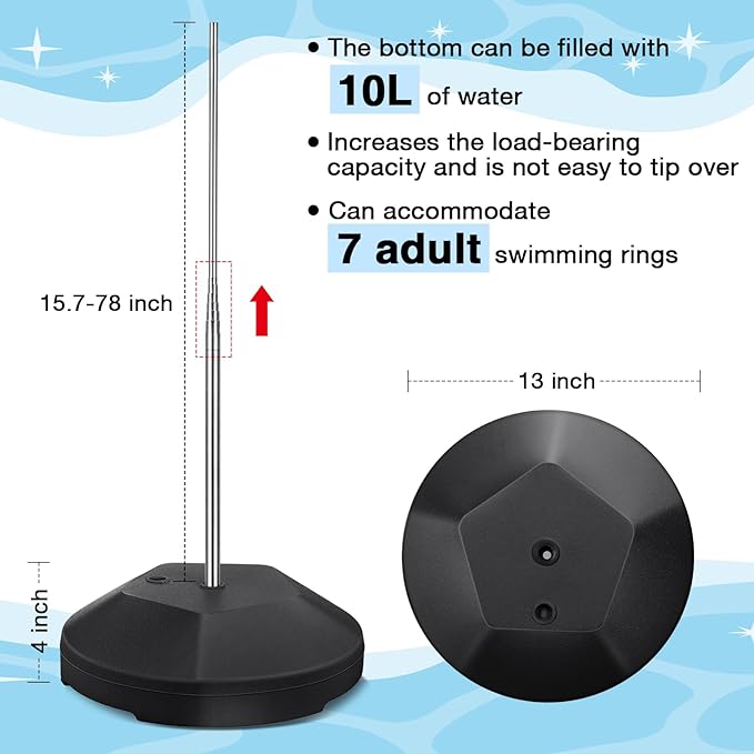 Pool Float Storage Rack 13 x 78 Inch Pool Float Holder Stainless Steel Equipment Holder Water Filling Base Portable Scalable Outdoor Rack for Swimming Outdoor Storage(Black)