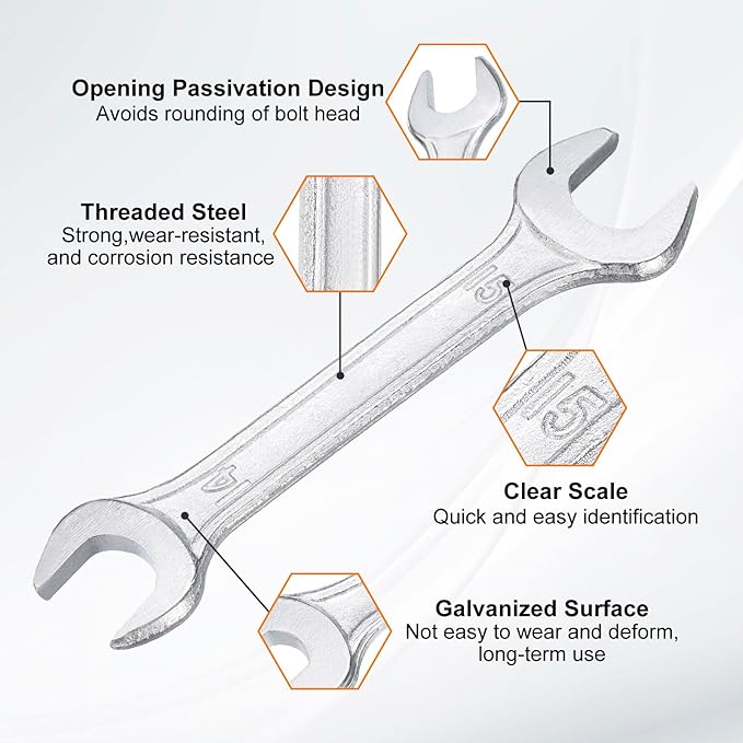 HARFINGTON Double Open End Wrench 14mm x 15mm Metric 15 Degree Offset Angle Small Flat Head Wrench Galvanizing Open Ended Spanner for Automotive Repair Furniture Assembly