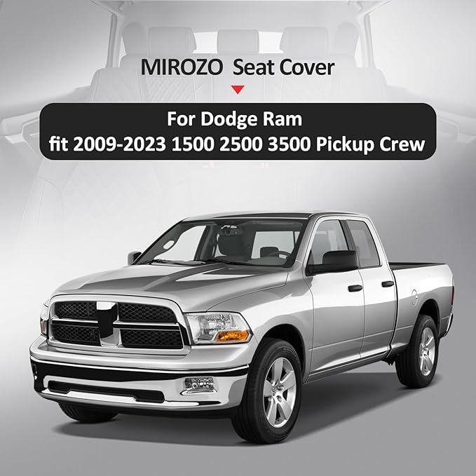 MIROZO Dodge Ram Seat Covers,Waterproof Truck Seat Covers Fits for 2009-2025 Ram 1500 2500 3500 Crew Quad Regular Cab Pickup Cushions with Split Bench 40/60(Black and Blue,Full Set Flat Back)
