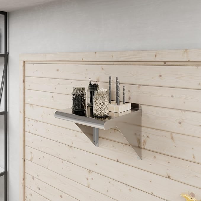 AmGood 12 in. x 12 in. Stainless Steel Wal Mount Shelf. Commercial/Home. Kitchen, Restaurant, Garage, Laundry, Utility Room. NSF
