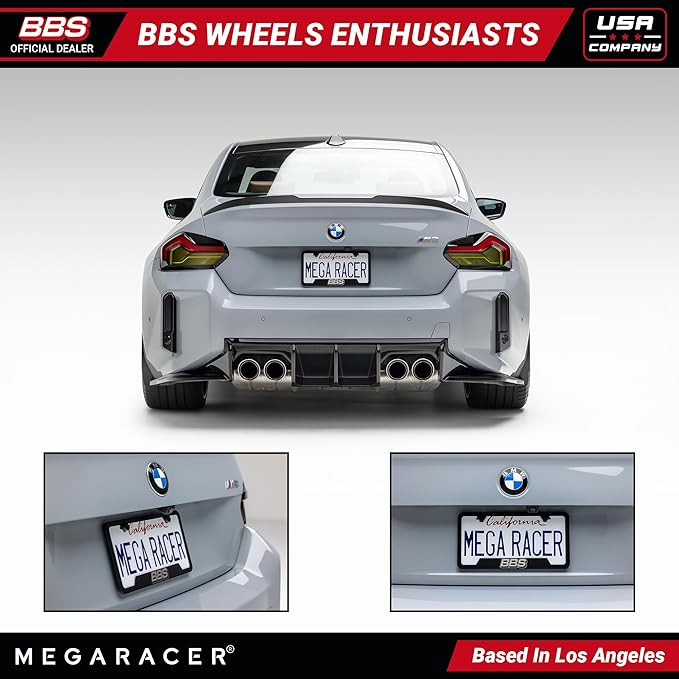 BBS Official Black Stainless Steel License Plate Frame – Made in USA – Premium Rustproof Powder-Coated Metal Car Accessory – Universal Fit – 1 Pack