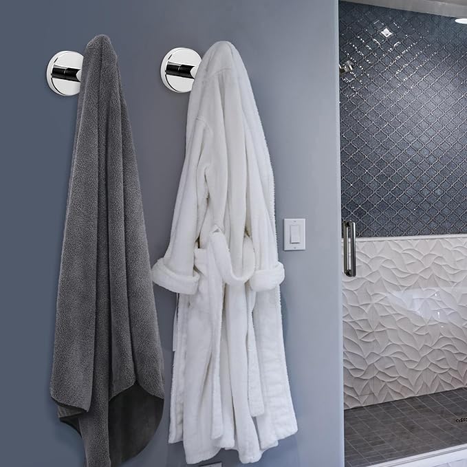 NearMoon Bath Towel Hooks- SUS 304 Stainless Steel Robe Hook Holder, Heavy Duty Coat Hook for Bathroom Livingroom Hotel Kitchen Garage, Wall Mounted (Chrome Finish, 16 Pack)