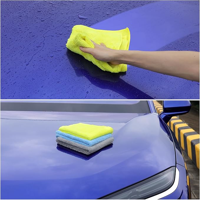 Wash Cloths for Car Interior & Exterior,Microfiber Towels Cleaning Highly Absorbent,Car Wash Rags,Cleaning Rags for House,Kitchen,Bathroom,Office-3 Colors 16''x16''-6Pack