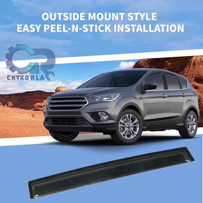 Rain Guards Fit for 2013-2019 Ford Escape, Tape-On Window Visors Shield, Smoke Tinted Vent Guard Deflector, Outside Mount Vent Visors,2013 2014 2015 2016 2017 2018 2019