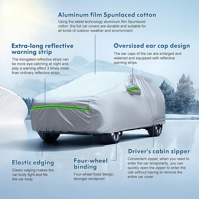 KEYOOG 6-Layer Full Car Cover is All-Weather Waterproof, Universal in All Seasons, Snow Prevention, Rainproof, Acid Rainproof, Sunscreen, Ultraviolet-Proof, Applicable to SUV and MPV (181"-190")