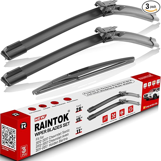 Windshield Wiper Blades Replacement for 2012-2017 Chevy Chevrolet Sonic, Aveo, 2011-2017 Holden Barina Original Factory Quality Front Rear Wipers Blade Set for My Car - 26"/15"/11" (Pack of 3)