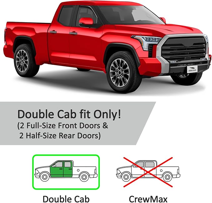 Voron Glass in-Channel Extra Durable Rain Guards for Toyota Tundra 2022-2025 Double Cab, Window Deflectors, Vent Window Visors, 4 Pieces - 200456