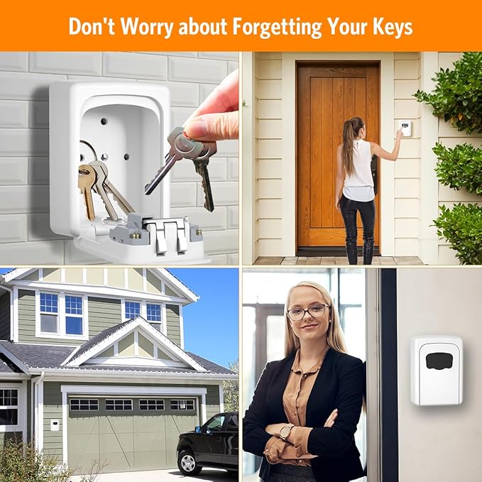 Key Lock Box Wall Mounted, Fayleeko 4 Digit Combination Lockbox for Outside, House Keys - 5 Keys Capacity, Key Safe Security Storage Lock Box for Indoor, Outdoor, Garage, Garden, Store (White, 1Pack)