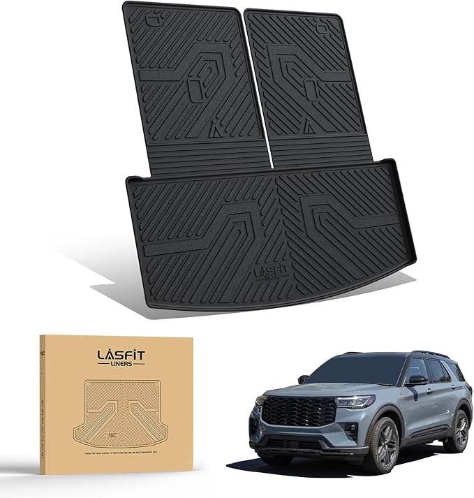 LASFIT Trunk & Backrest Mat for Ford Explorer 2020-2025, Custom Fit All Weather Protector TPE One-Piece Design Easy Installation Trunk with Seatback Mat, 1pc Black