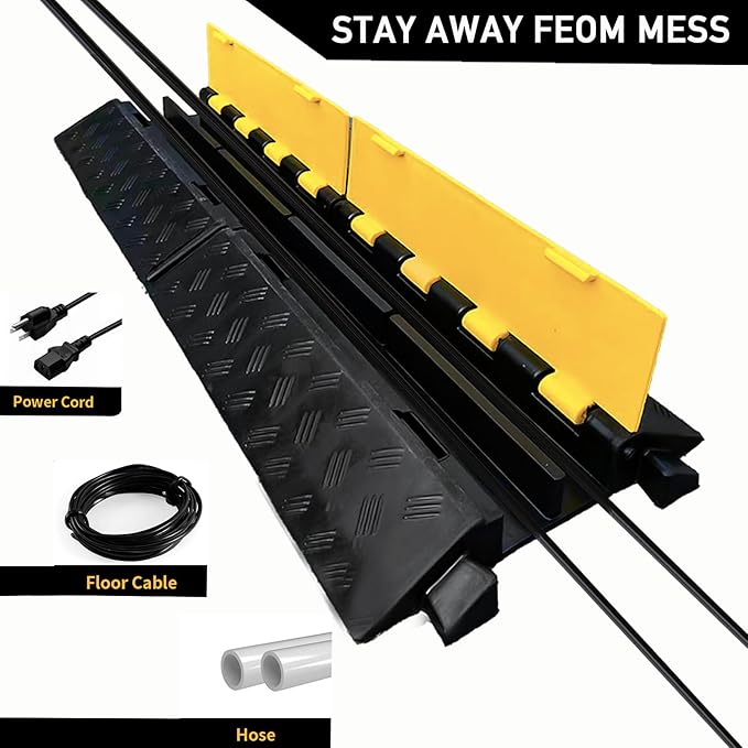 Foldable 2 Channel Rubber Cable Protector, 22000Lbs Load Capacity Wire Hose Pipe Hider Protective Ramp, Driveway Traffic Speed Bump for Asphalt Concrete Gravel Driveway Indoor Outdoor (1PACK)