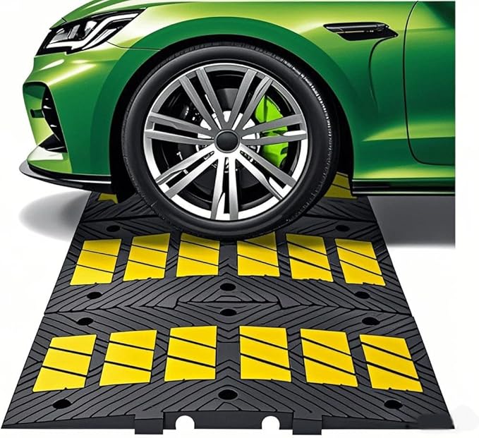Speed Bumps for Driveway 35"x20"x2" Flexible Installation Connect Multiple Units for Any Road Width Asphalt Concrete Gravel Driveway (Middle Part 1 Pack)