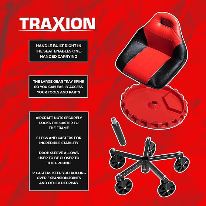 Traxion 2-700 ProGear Mobile Rolling Gear Seat W/Equipment Tray and Five All-Terrain 5" Casters