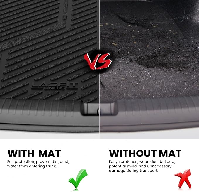 LASFIT Trunk Mat for Ford Fusion 2013-2020 (Only Fit Gasoline Not Fit Hybrid & PHEV) All Weather TPE Mats Custom Fit Cargo Mats for Ford Fusion Car Mats and Cargo Liner, Black