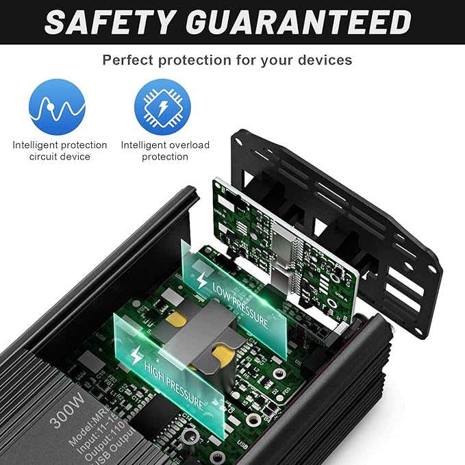 BESTEK 300W Power Inverter DC 12V to 110V AC, Durable Aluminum Housing Car Charger Adapter with 4.8A Dual USB Fast Charging Port, Car Plug in Cigarette Lighter Outlet for Phone, Laptop