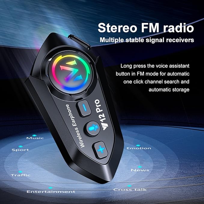 Motorcycle Helmet Headset Speakers Headphones with 2 Way Intercom 550 Yards,HiFi Sound,Noise Cancellation,Music Share,FM,Easy to Connect/Use,IP56 Waterproof,Voice Assistant