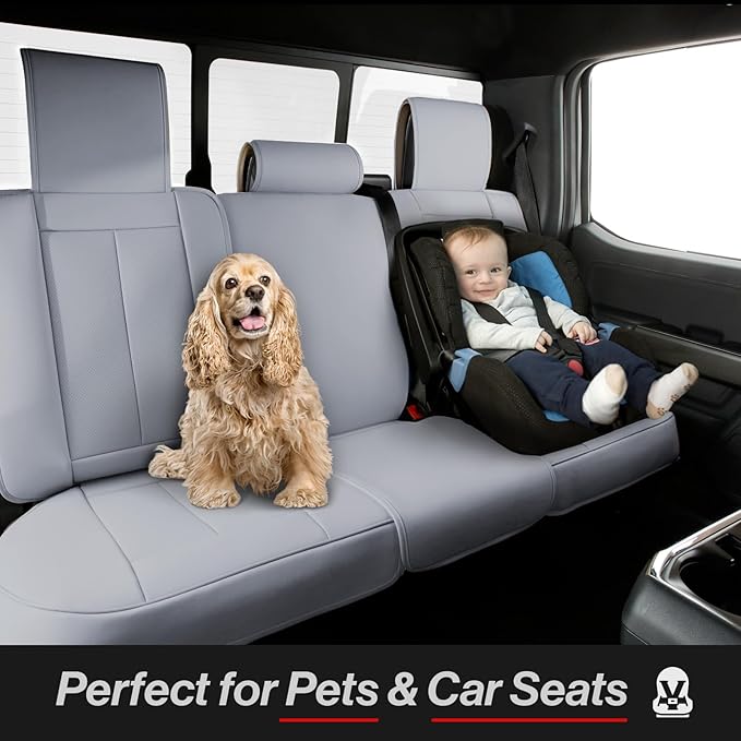 Coverland Custom Car Seat Covers Compatible with Ranger Super Cab, SuperCrew Cab - Premium Leather Non-Slip Memory Foam Waterproof Interior Protector Full Set-Gray [See Size Chart-Size X120]