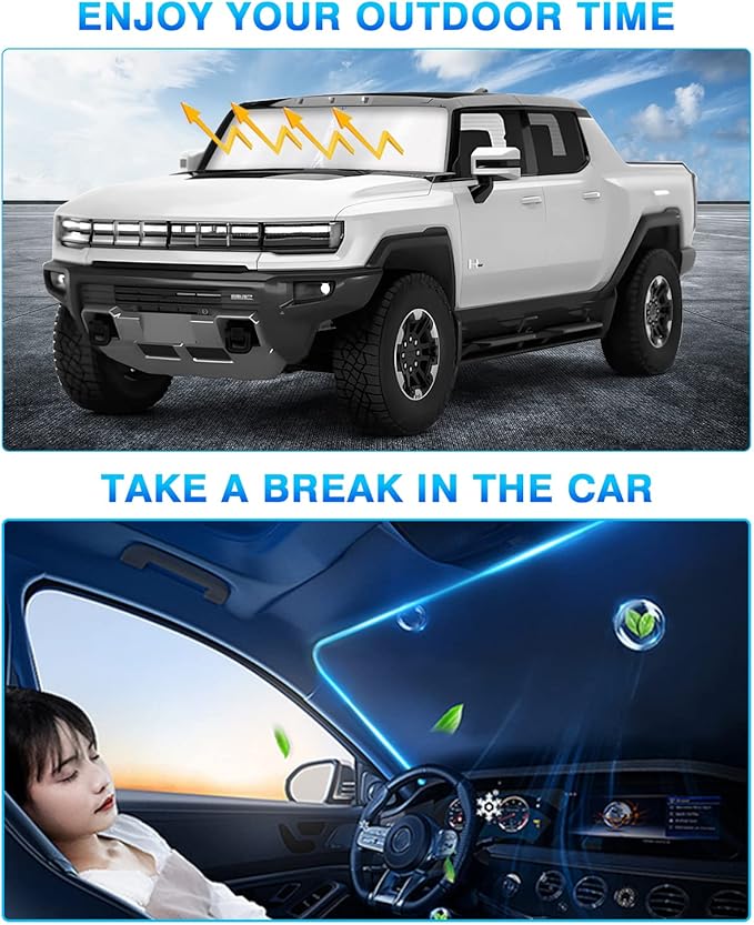 KUST Windshield Sun Shade for GMC Hummer EV 2022-2023 2024 2025 Window Shade Sun Visor Cover Foldable Blocks UV Rays Keep Your Car Cooler