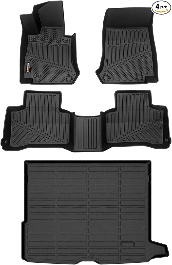 Binmotor-Floor Mats and Cargo Liner Set for 2016-2022 Mercedes Benz GLC (GLC 250 / GLC 300 / GLC 350e), Not for Coupe, TPE All Weather Guard GLC Car Mats Trunk Mat Liners Accessories-Black