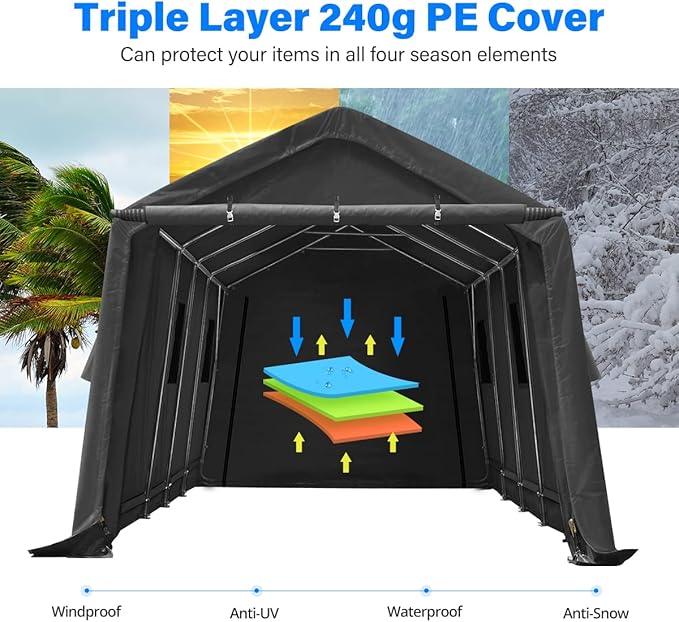 ADVANCE OUTDOOR 13x20 ft Garage Tent Carports with 2 Roll up Doors & Vents Outdoor Portable Storage Shelter for Vehicle Truck Boat Anti-UV Snow Resistant Waterproof, Gray