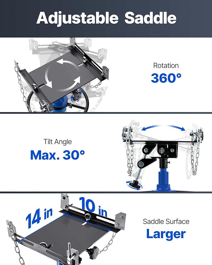 VEVOR Transmission Jack, 33"-67" High Lift, 1100 lbs Hydraulic Telescoping Transmission Jack, 2-Stage Transmission Stand 1/2 Ton Capacity with Foot Pedal, 360° Swivel Wheel, Garage/Shop Lift Hoist