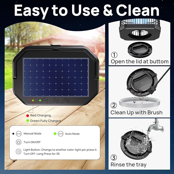 Solar Bug Zapper Outdoor 4000V Mosquito Zapper Solar 2IN1 Bug Repellent Outdoor Patio with 5500mAh Battery&LED,Electric Fly Zapper with Hook,Cordless&Rechargeable Mosquito Repellent for Patio Camping