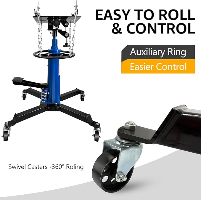 Transmission Jack 1660 lbs/ 0.75 Ton Capacity Hydraulic Telescopic Transmission Jack 34" - 68" Adjustable Height Telescoping Transmission Hydraulic with 360° Swivel Wheels Lift Hoist