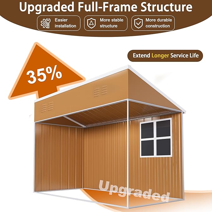 8 x 4 FT Outdoor Lean to Storage Shed, Metal Garden Tool Shed with Slooping Roof, Lockable Doors and Windows, All-Weather Weatherproof Blike shed for Garden, Patio, Lawn, Yellow