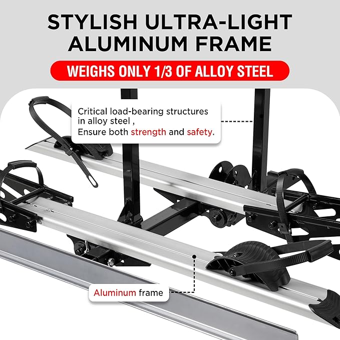Rockland Foldable 2-Ebike Rack with Ramp, 200 lbs Capacity, Hitch Mount Electric Bike Rack, Fits up to 5" Fat Tire Width and 50" Wheelbase, Ebike Carrier Rack for 2" Receiver for Cars SUVs Vans RVs